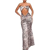SweatyRocks Women's Tube Top Dresses Cut Out Twist Ruched Strapless Going Out Bodycon Maxi Dress