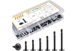 VGBUY 180Pcs #8 Self Tapping Screws Assortment Kit, 410 Stainless Steel Self Drilling Screws for Metal, 6 Sizes (1/2", 5/8", 3/4", 1", 1-1/4", 1-1/2") Modified Truss Head Sheet Metal Screw Black