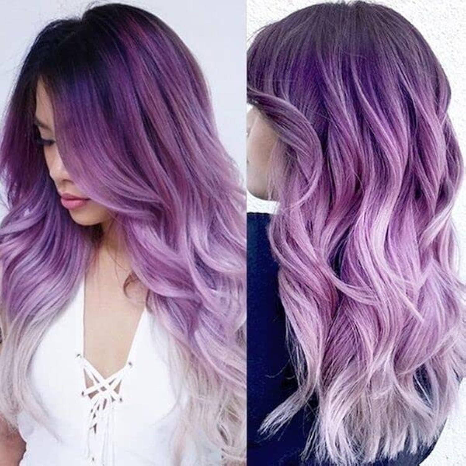 Photo 1 of Wiwige Long Curly Wavy Ombre Purple Wigs for Women Synthetic Natural Middle Part Daily Party Halloween Cosplay Wig with Wig Cap 21"