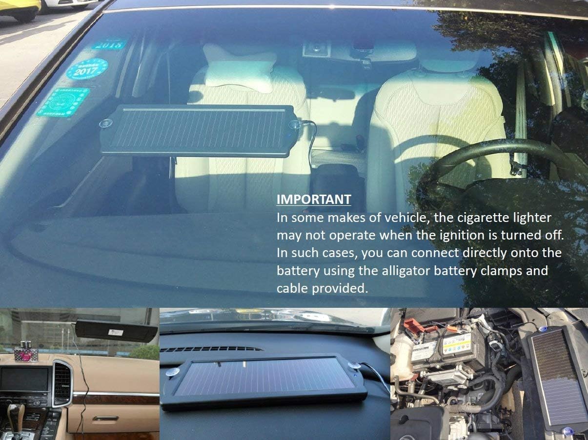 Sunway Solar Car Battery Trickle Charger & Maintainer 12V Solar Panel Power Battery Charger With Cigarette Lighter Plug Battery Clamp For Car Automotive Motorcycle Boat Marine Snowmobile Watercraft RV: Automotive