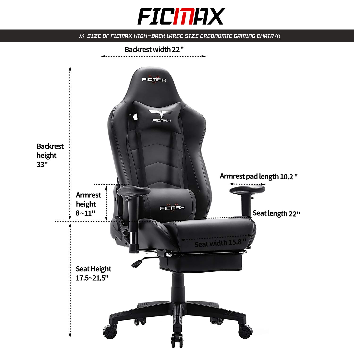 Ficmax Ergonomic Gaming Chair Massage Computer Gaming