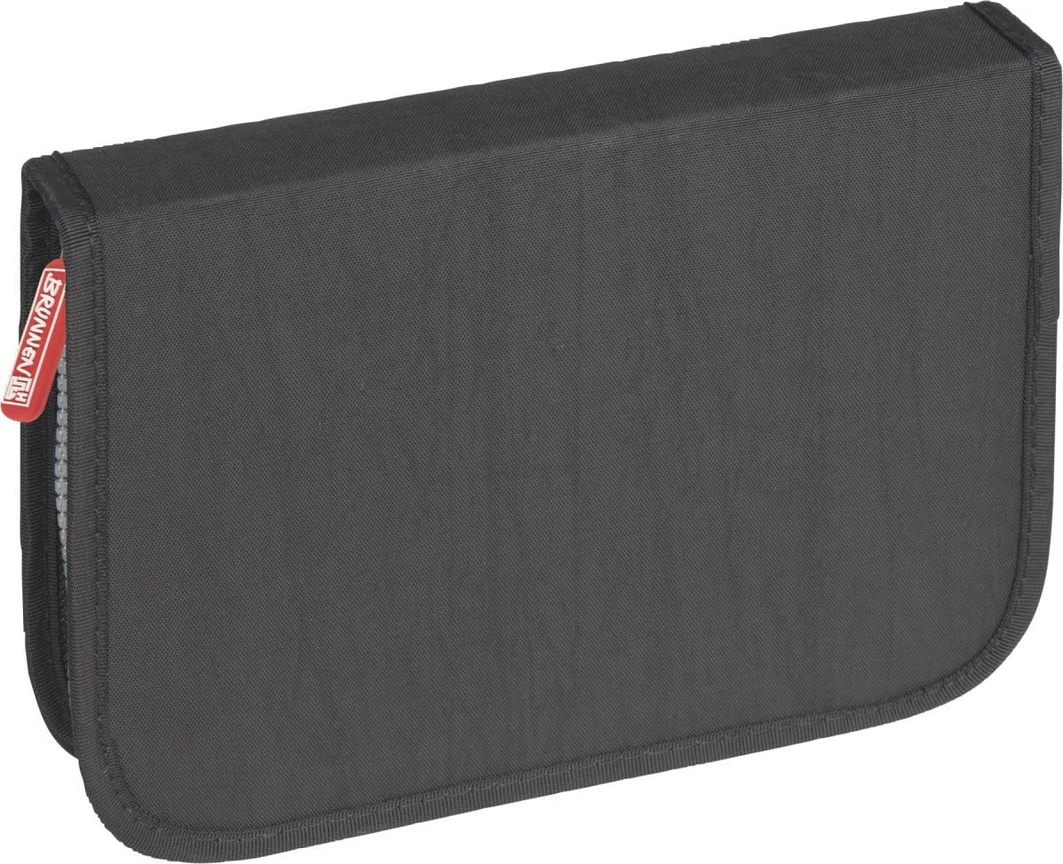 Brunnen 104918790 Schüler-Etui Crinkle (19,5 x 13,5 x 3,5 cm, 1 Klappen, schwarz unbefüllt bis auf Lineal 16 cm, Metalldoppelspitzer, Radiergummi)
