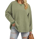 VISLILY Womens-Plus-Size-Sweatshirts Trendy Color Block Casual Long Sleeve Tops Waffle Knit Oversized Shirts Loose Fit Tunics