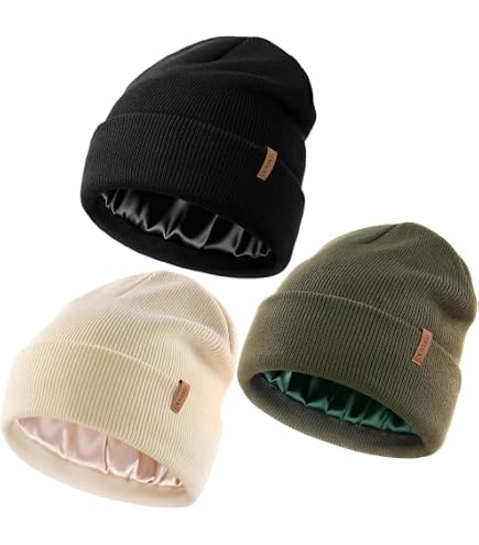 3 Pack Satin Lined Beanie for Women, Warm Slouchy Winter  display picture 1