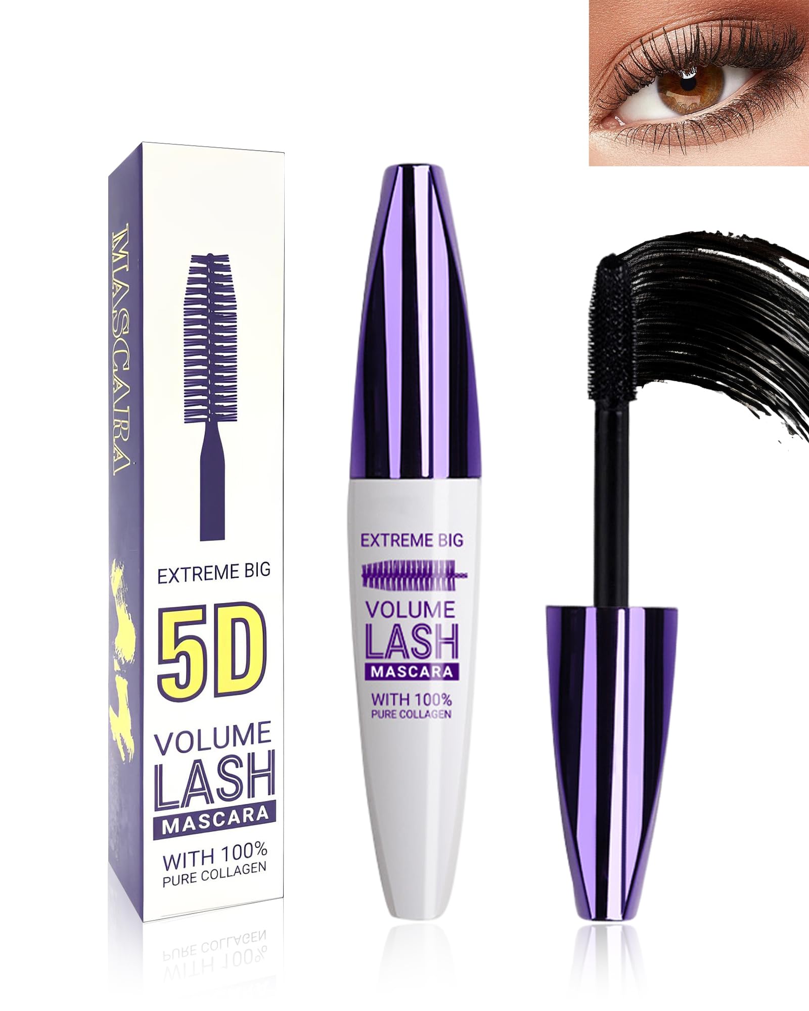 5D Waterproof Mascara Black with Eyelash Brush, Long Lasting Smudge-proof Mascara for Eyelashes, Volumizing Lengthening Curling Eye Lashes,Telescopic Thick Mascaras,Cosplay Halloween Stage Eye Makeup — image 1