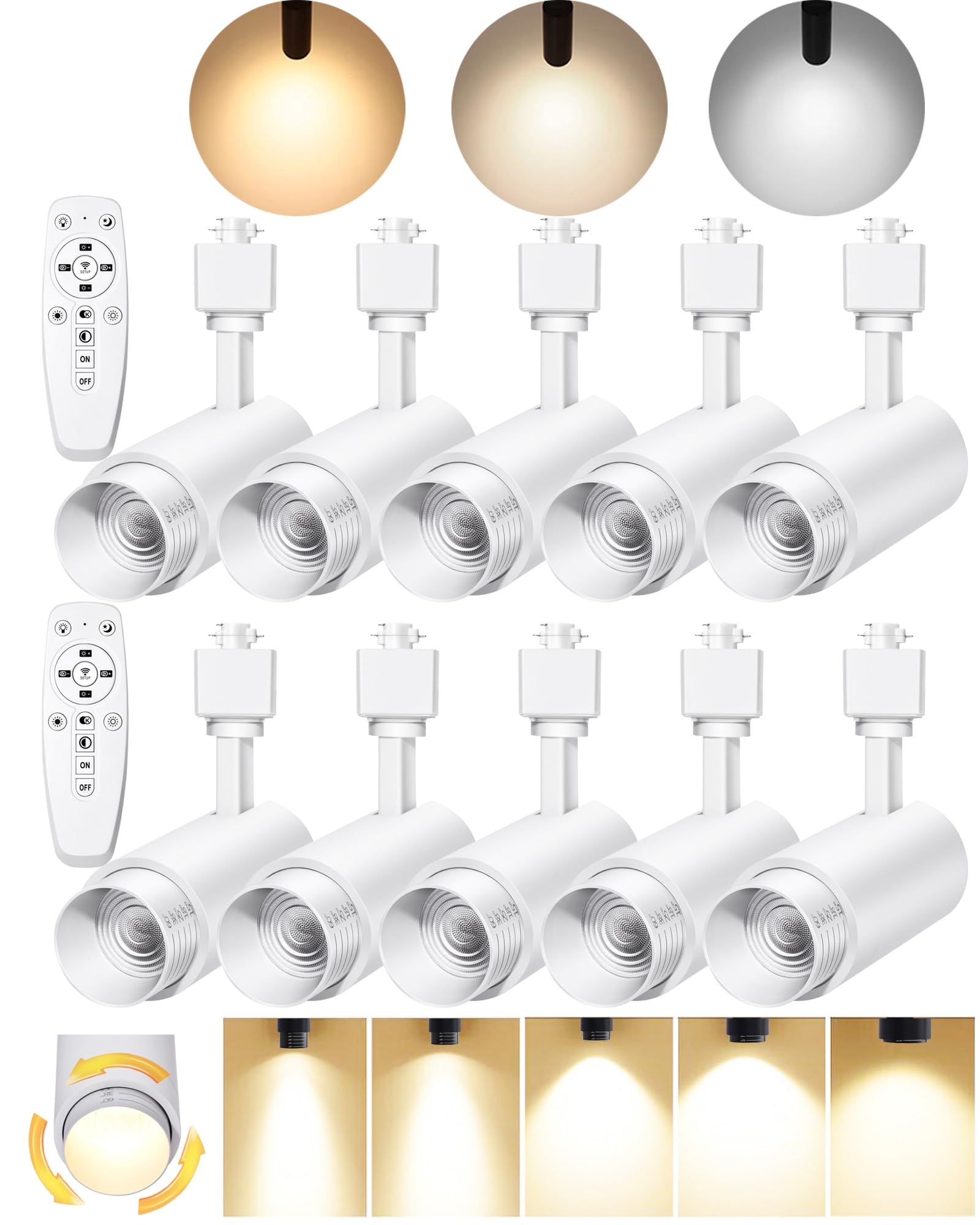 Photo 1 of Motrackcao 12W LED Track Lighting Heads,2700K-6500K Stepless Dimming H Type Dimmable Rail Ceiling Track Lights Fixtures for Kitchen,Flicker Free 15° to 60° CRI90 1200LM,White 10 Pack