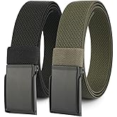 Hoanan 1.3” Men’s Stretch Belt, 2-Pack Flip-top Metal Buckle Golf Belt, Elastic Nylon Web Belt