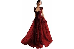 QFMYYXGS 3D Butterfly Tulle Prom Dresses for Women 2025 Long Lace Applique Ball Gown Formal Evening Party Gown with Slit