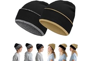 Rosoz Kids Beanie Boys Girls- Reversible Beanie with Double Sides- Big Kids Winter Hat Kids Knit Warm Caps for 7-12 Years