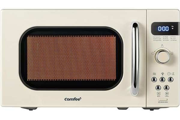 COMFEE' Retro Small Microwave Oven With Compact Size, 9 Preset Menus, Position-Memory Turntable, Mute Function, Countertop Microwave Perfect For Small Spaces, 0.7 Cu Ft/700W, Cream, AM720C2RA-A