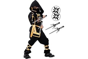 Nabobs Kids Ninja Costume - Dragon Ninja Set with Plastic Toy Accessories for Halloween Boys Girls Cosplay
