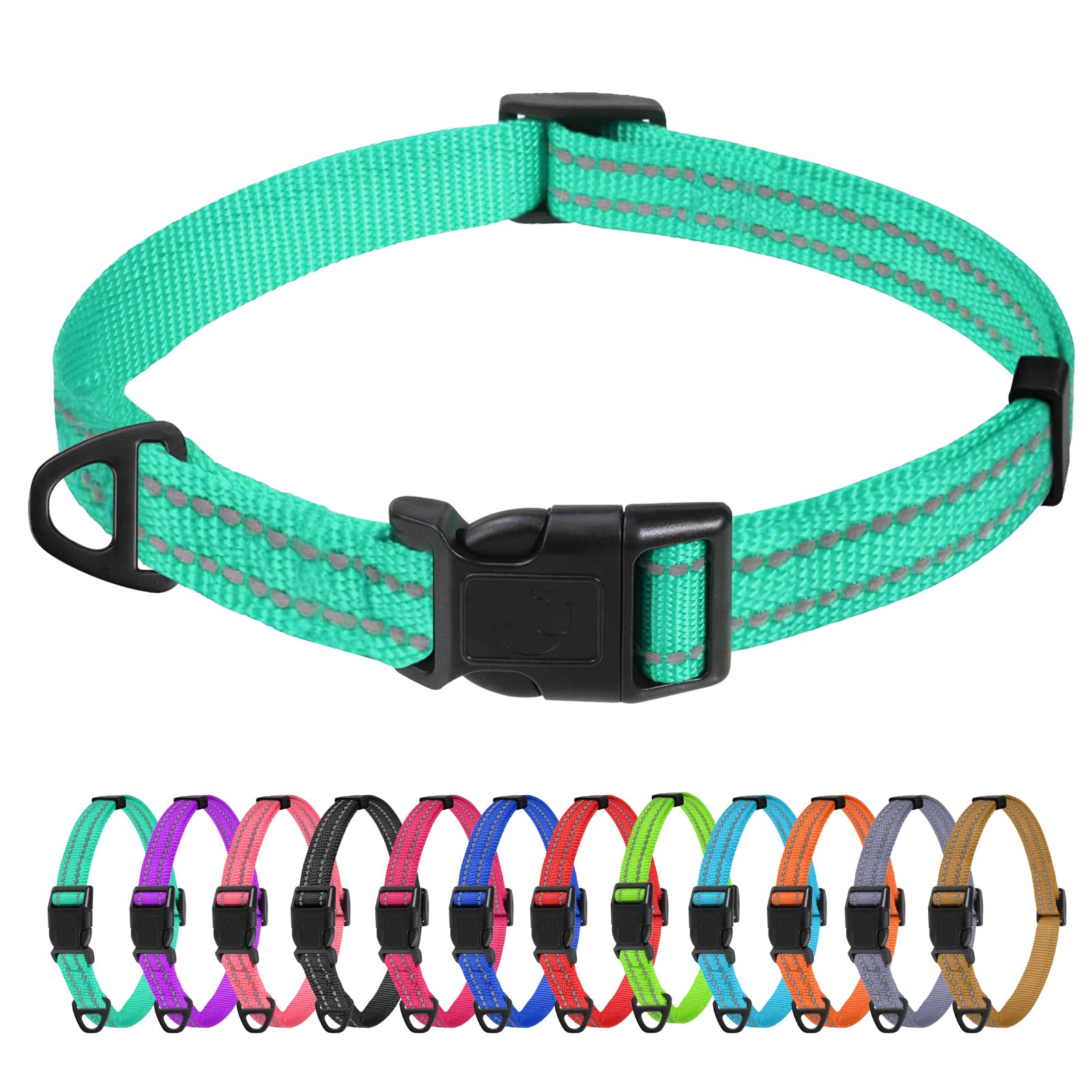 TagMe Reflective Nylon Dog Collars, Adjustable Classic Pet Collar with Quick Release Buckle for Extra Small Dogs, Turquoise, 1.5 cm Width