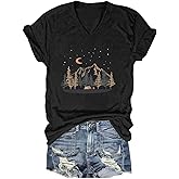MQSVPUT Women's T-Shirts V-Neck Boho Flowers Wildflowers Tee Cute Summer Graphic Shirts Short Sleeve T Shirt