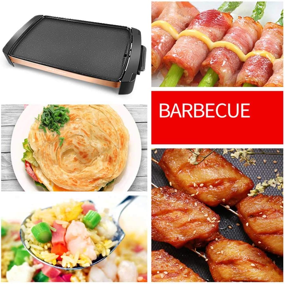 review Electric Teppanyaki Table Grill, 56297.5CM Non-Stick Griddle 5 files with Adjustable Temperature, BBQ Hot Plate Barbecue - Large Electric Health Grill - Teppanyaki Style 1800W