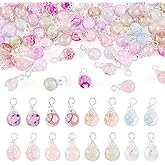 KISSITTY 80Pcs Baking Painted Crackle Glass Pendants Transparent Crystal Dangle Glass Charms Bulk with Silver Iron Bead Caps Drops Beads Pendant Charms for DIY Bracelet Earring Jewelry Making Supplies