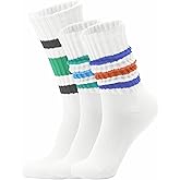 Acomono Retro Striped Slouchy Crew Socks for Men & Women 3 Pairs Cotton Athletic Tube Cushioned Calf Tennis Socks Size 5–11