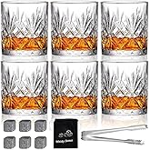 Crystal Old Fashioned Glasses - 10oz Set of 6, Bourbon, Scotch, Whisky, Brandy, Cognac, Cocktail, Rum, Bar Men Gift