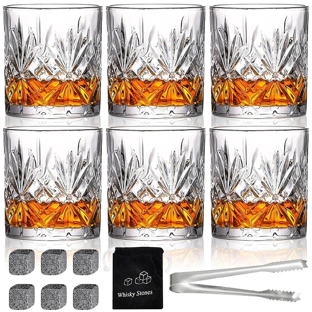 INFTYLE Whiskey Glasses 10oz Old Fashioned Set of 6 Crystal Bourbon Scotch Whisky Glasses Lowball Glassware Drinking Tumblers Cups for Cognac Cocktail Bourbon Rum Brandy Bar Men Gift
