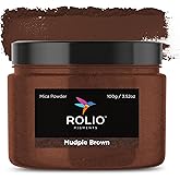 Rolio Premium Brown Mica Powder - Mudpie Brown (100G / 3.5 oz) - 1 Jar of Pigment Powder for Epoxy Resin, Dye, Soap Making, Nail Polish, Paint, Candle Making, Bath Bombs, Slime