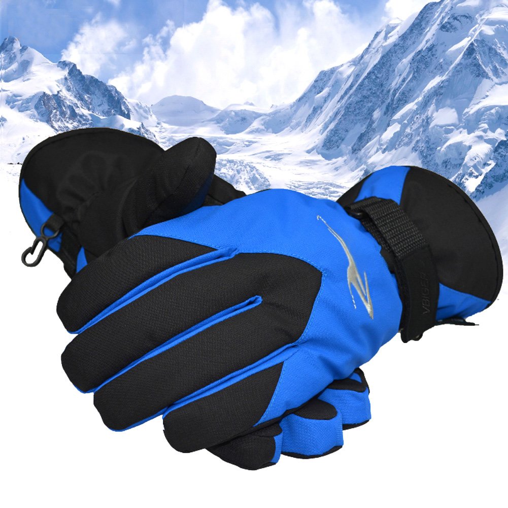 Vbiger Ski Gloves Snow Mittens Waterproof Winter Warm Cycling Gloves, X-Large, Blue