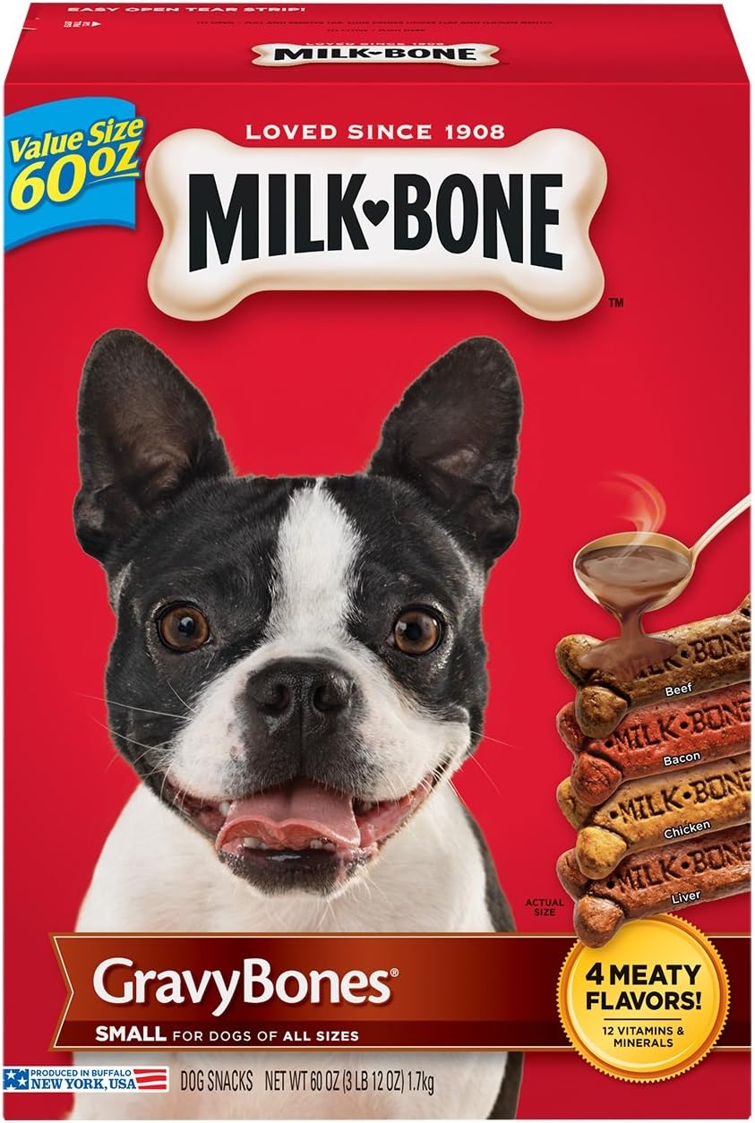 MilkBone Gravy Bones Dog Biscuits, 4 Meaty Flavors with 12 Vitamins