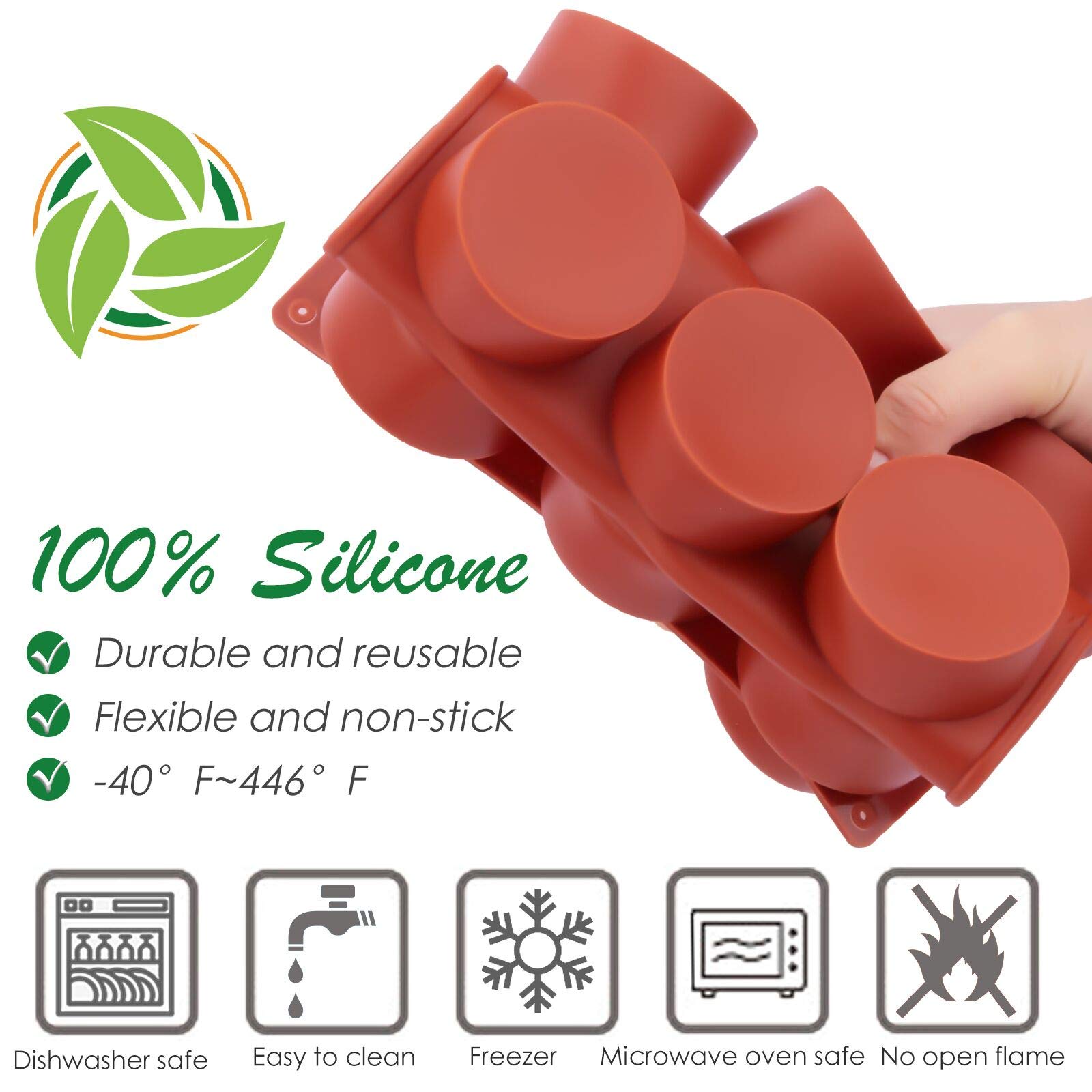 Ocmoiy 2 Inch Ore Mold Round Silicone Molds for Chocolate Covered Ore Cookie, Mini Cake, Candy, Dessert, Jelly, 24 Cups Cylinder Baking Mold Set of 2