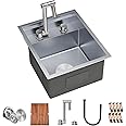 TORVA RV Kitchen Sink, 15 x 18 x 9 Inch Undermount Bar Sink 16 Gauge Stainless Steel Single Bowl Sink with Foldable Faucet Cutting Board, Grey