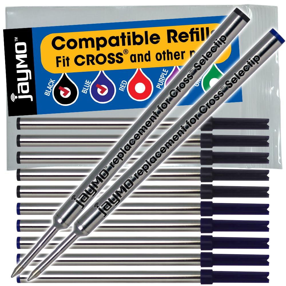 Jaymo Replacement for Cross Selectip 8523/8521 - Measures 4.375 in / 111 mm Long - Gel Rolling Ball Pen Refill - 6 Black + 6 Blue