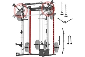 EonfitOmni Smith Machine for Home Gym, Multi-Function Squat Rack Power Cage with Cable Crossover LAT Pulldown Pulley System All in One