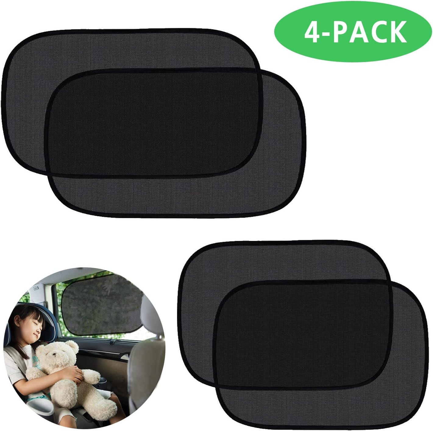 Lecone Car Sun Shade, 80GSM Vehicle Side Front & Rear Window Static Cling Sunshade UV Sun Ray Glare Protector for Baby Kids Pets, 2 Pack of 20x12inch and 2 Pack of 17x15inch