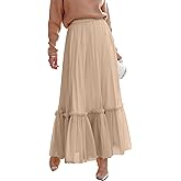 ANRABESS Maxi Skirts for Women Tulle Long Tiered Elastic High Waisted A Line Flowy Dressy Casual Skirt 2025 Fall Trendy