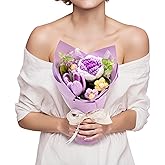 Lizzton Crochet Flowers Bouquet Valentine's Day Gift for Wife Girlfriend Mother Women, Handmade Artificial Knit Purple Rose Tulip Flower for Wedding Anniversary Birthday Valentine Present, Home Decor