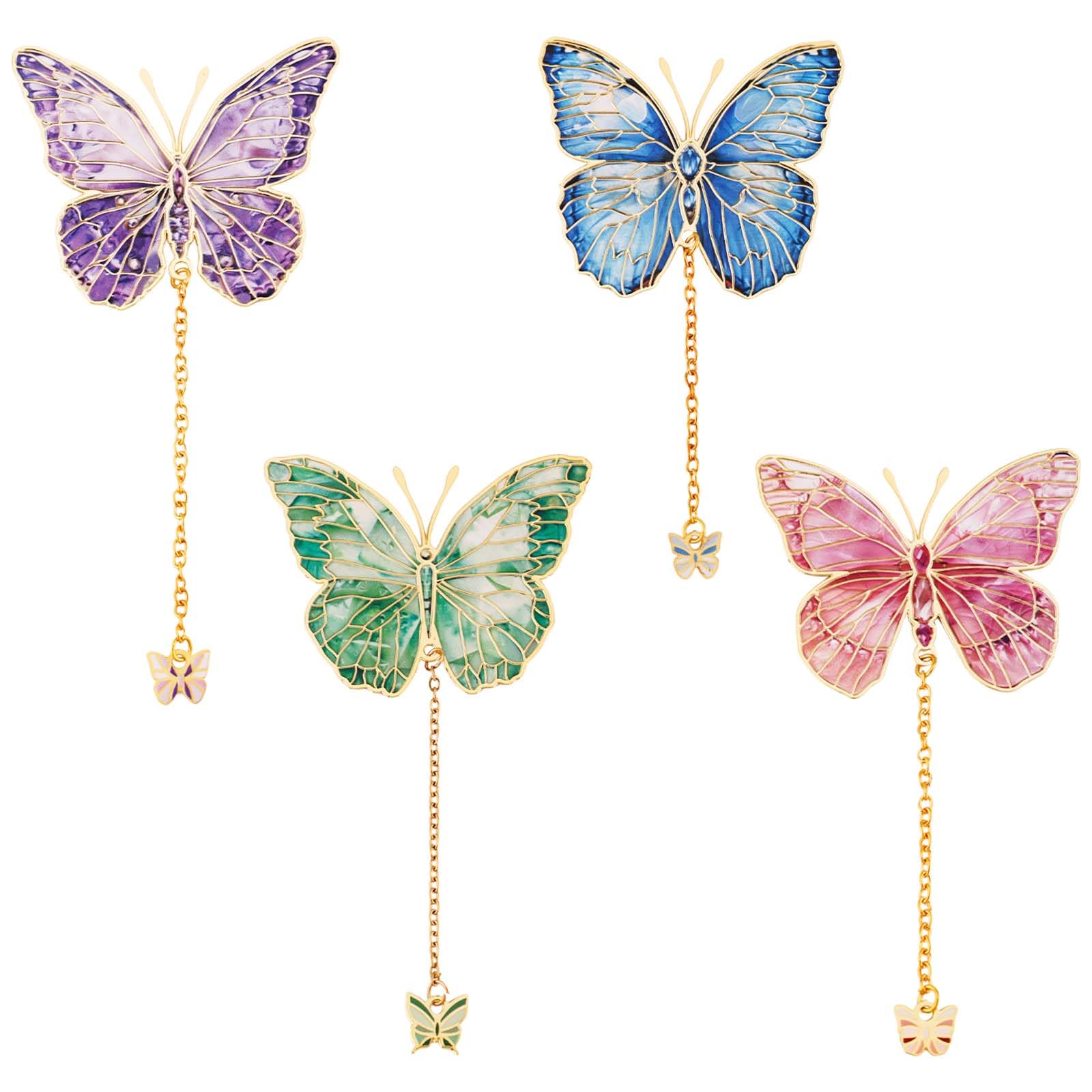 4pcs Butterfly Bookmarks for Women, 4 Colors Cute Metal Bookmarks Book Markers for Reading Exquisite Bookmark Gifts for Book Lovers Female Friends Teachers Students
