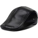 BOTVELA Men's Genuine Newsboy Leather Hat Adjustable Golf Flat Ivy Cap Gatsby Driving Beret Hat
