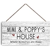 New Sign Mimi & Poppy's House Sign, Where Memories are Made, Distressed Style, Gift for Grandparents, Indoor Outdoor 6" x 12" Hanging Plaque Vintage Wooden Sign