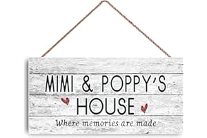GUQFF New Sign Mimi & Poppy's House Sign, Where Memories are Made, Distressed Style, Gift for Grandparents, Indoor Outdoor 6" x 12" Hanging Plaque Vintage Wooden Sign