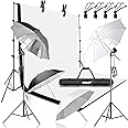 EMART 8.5x10ft Photography Backdrop Kit with 400W 5500K Daylight Umbrella Continuous Lighting Set, Black & White Backgrounds for Photo Studio Product, Photoshoot, Portrait Shoot