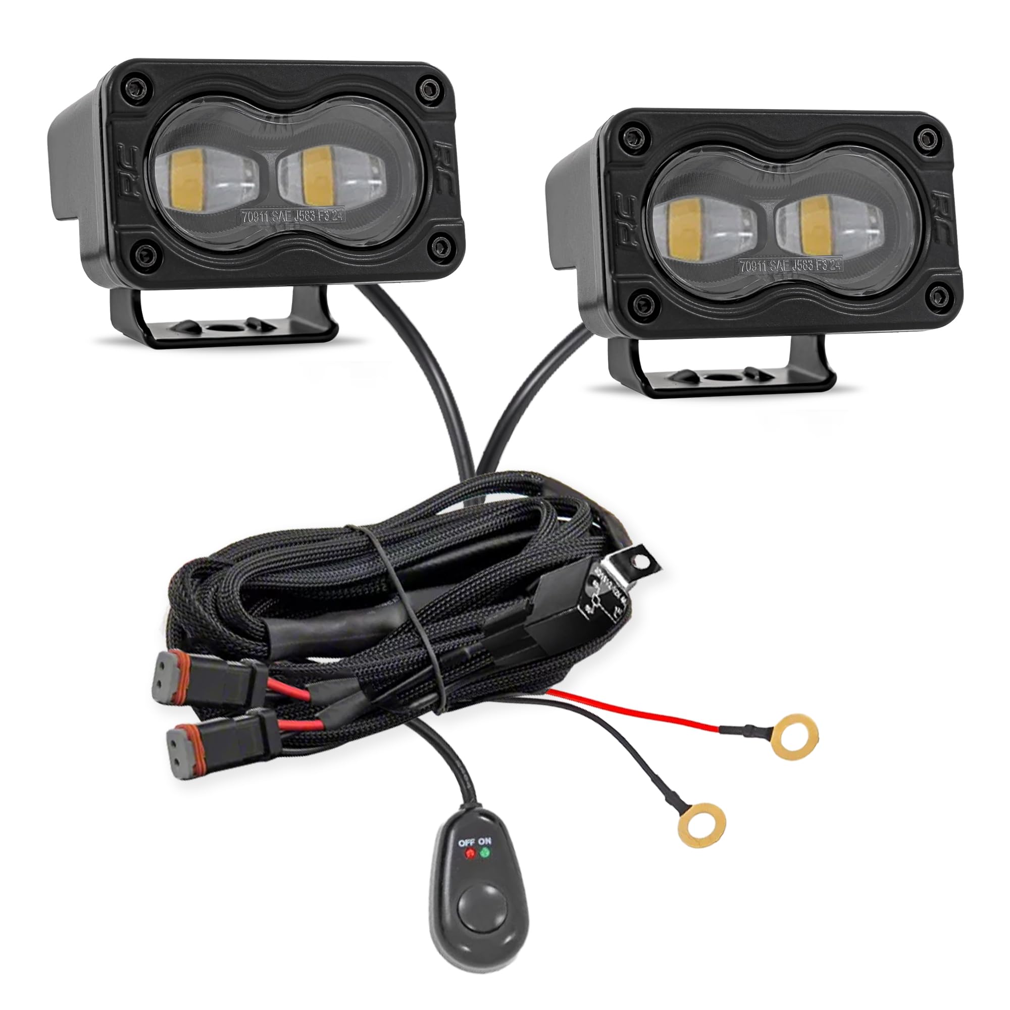 Photo 1 of Rough Country Slim SAE LED Fog Lights 3" x 1.75" - Street Legal Fog Light Kit, Swivel Mount, IP67 Waterproof, Yellow