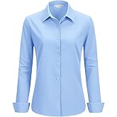 EverVoguant Super Soft Non-Iron Wrinkle Free Button Down Shirts for Women Solid Formal Work Dress Blouse Tops