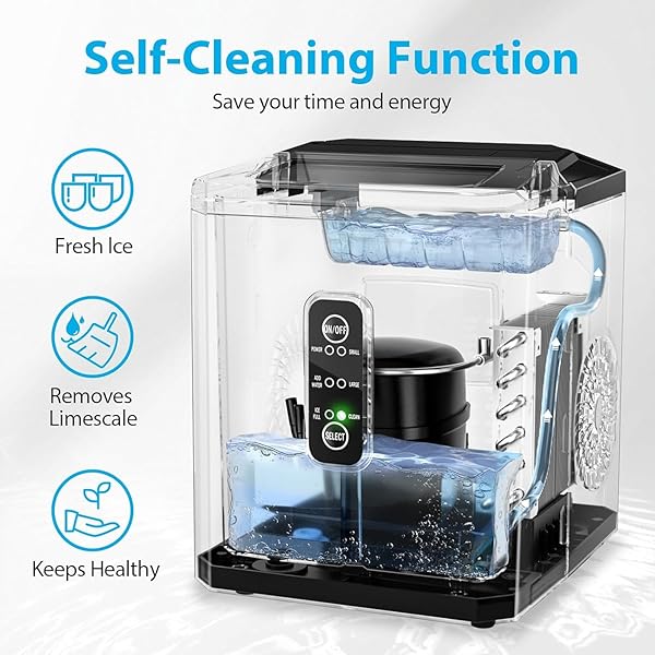 AEITTO ICE MAKERS COUNTERTOP, 9 ICE CUBES RELEASE IN 6 MINS, 26LBS/24H, 2 SIZES OF BULLET ICE MACHINE,SELF-CLEANING PORTABLE ICE MAKER WITH ICE SCOOP AND BASKET FOR HOME KITCHEN OFFICE RV BAR, BLACK