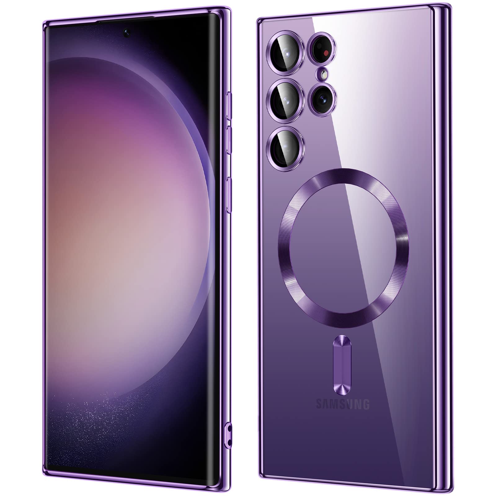 Photo 1 of Hurgoer for Samsung Galaxy S23 Ultra Case?only?, Covers for s23u .Magnetic Glossy Slim Clear Luxury Soft Shockproof funda capa para for Galaxy S23 Ultra 6.8 inch .Compatible with MagSafe(Purple)