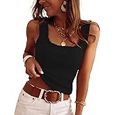 ANRABESS Tank Tops for Women Summer 2026 Square Neck Ruffle Straps Ribbed Knit Slim Fit Casual Cute Sleeveless Sweater Tank