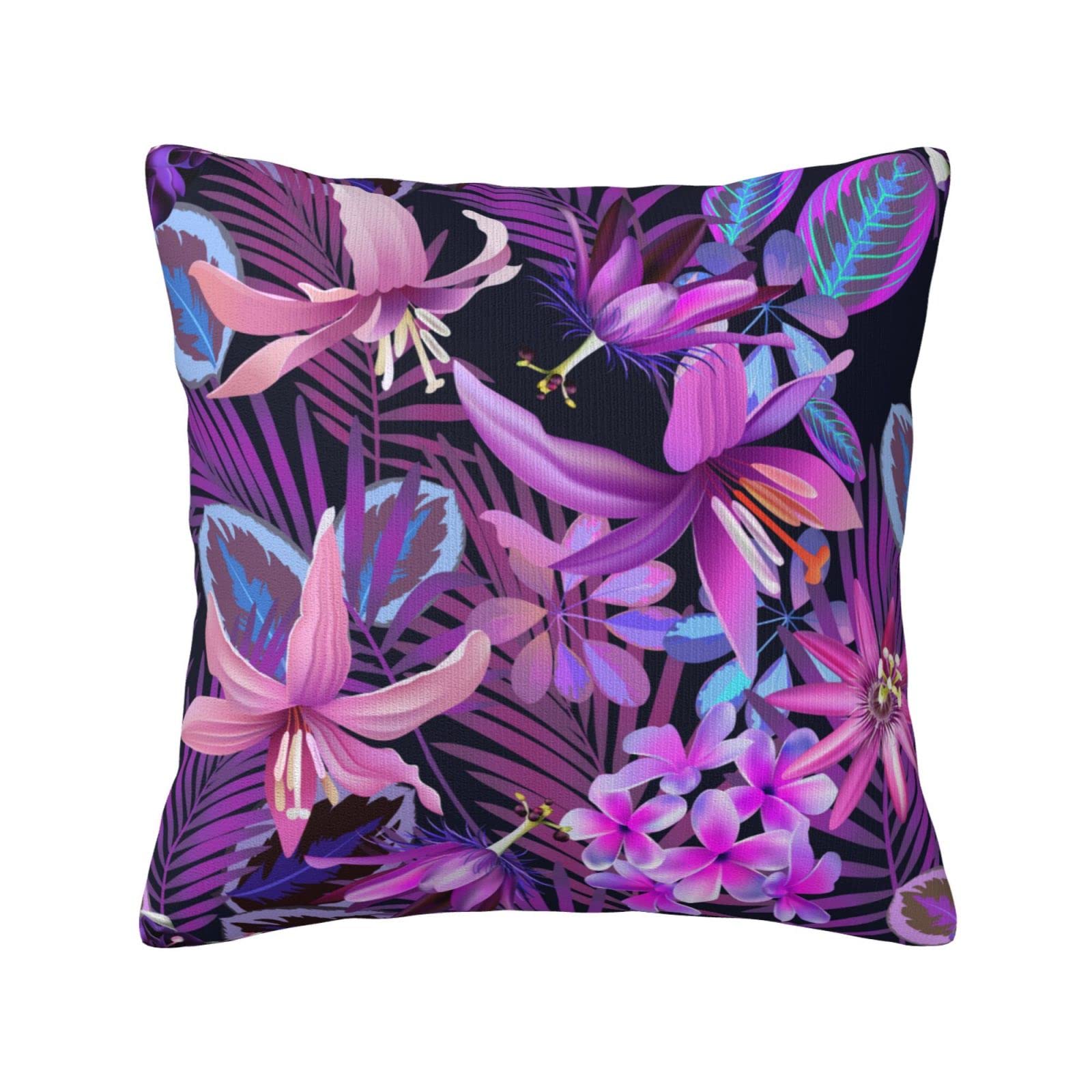xiaoqiang Beautiful Purple Lilies and Lilacs Double Sided Pillow Covers Seamless Floral Pattern Plush Pillowcases Square Cushion Pillow Cases for Sofa Bed Home Decor 45cm x 45cm (18" x 18")