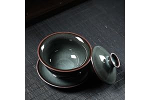 LEEDJUINE Gaiwan Teacup Celadon Sancai Longquan Ice Cracking,190ml 6.5oz, Brew Tea Tea Set Handmade Ceramics