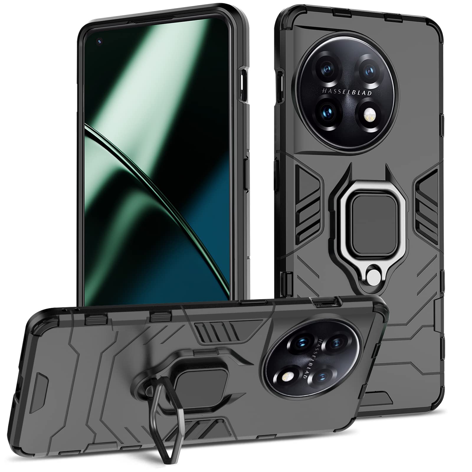 Btstring Military Grade PC+TPU Dual Layer Rugged Shockproof Protective Case with Metal Ring Holder Black — image 1