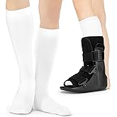 BraceAbility Walking Boot Sock Liners – (1 Pair) Replacement Medical Tube Socks for Under Orthopedic, Air CAM Walkers, Fracture Boots, and Surgical Foot Cast Shoes for Men or Women (Tall White)