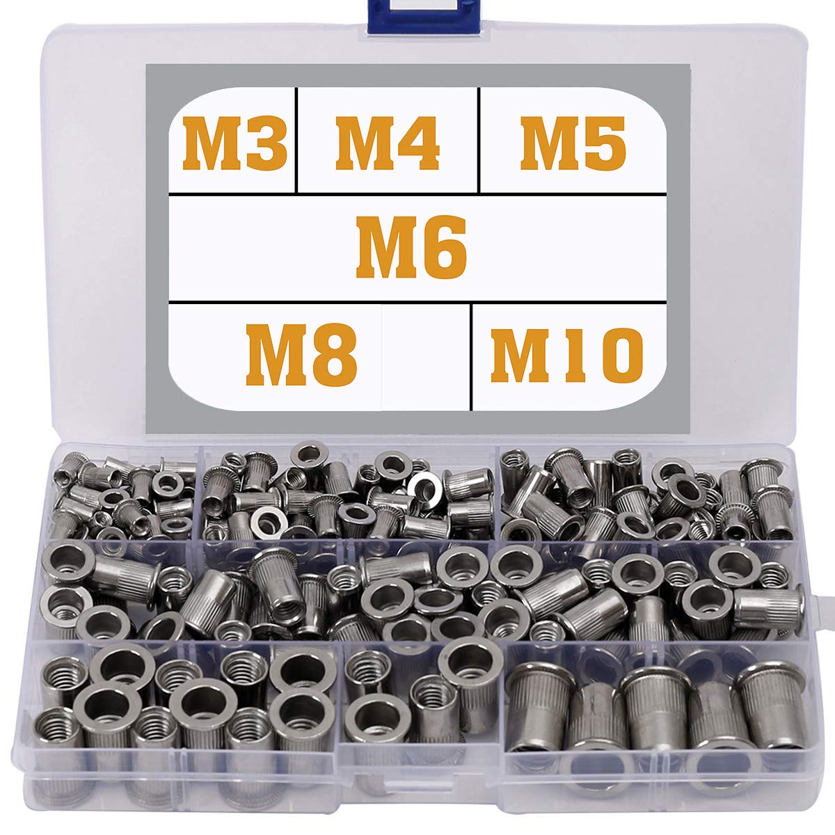 Stainless Steel Rivet Nuts M3 M4 M5 M6 M8 M10 Nutsert Threaded Insert Rivnuts Assortment Kit 199 Pieces