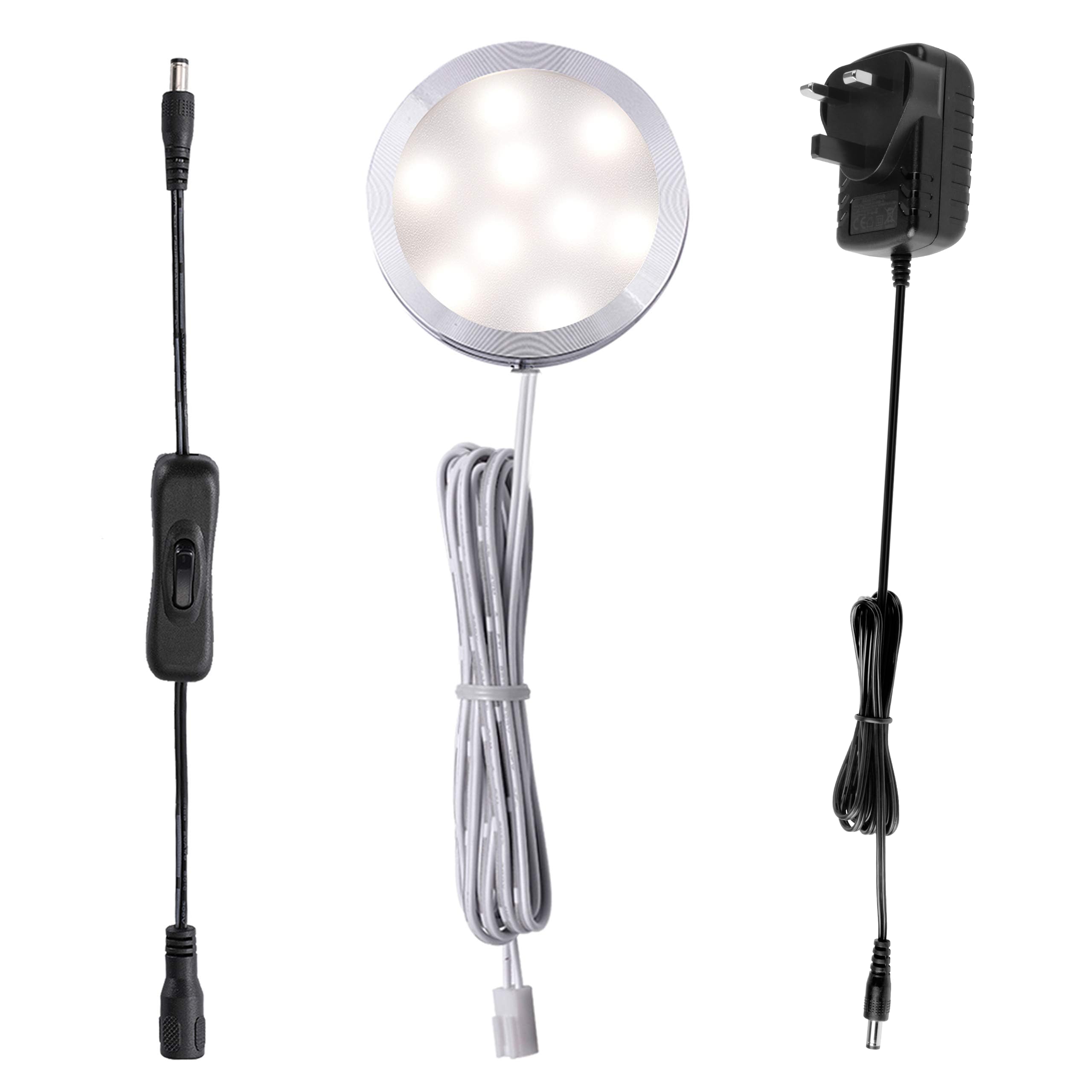 AIBOO 12V LED Kitchen Under Cabinet Lighting Plug in, with Manual Switch, Single LED Puck Light for Under Cupboard Wardrobe Cabinet Closet Kitchen, 12Vdc Low Voltage Display Light, Nature White