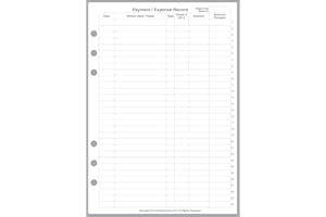 HANDY FORMS A5 Size Payment/Expense Record and Check Register Pages, Sized and Punched for 6-Ring A5 Notebooks by Filofax, LV (GM), Kikki K, TMI, and Others. Sheet Size 5.83" x 8.27" (148mm x 210mm)