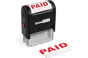 ExcelMark Paid with Check and Date - Self-Inking Rubber Stamp - A1539 Red Ink